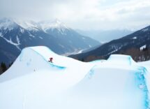 Atleta in azione durante una gara di snowboard cross