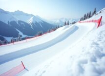 Atleta in azione durante una gara di snowboard cross
