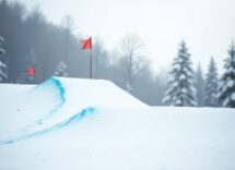 Atleta in azione durante una gara di snowboard cross