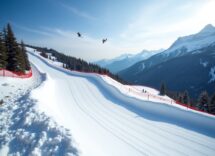 Atleti in azione durante una gara di snowboard cross