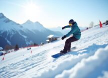 Atleta in azione durante una gara di snowboard cross a Livigno