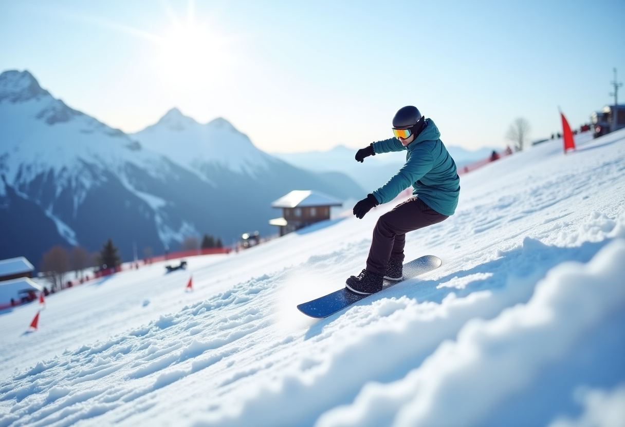 Atleta in azione durante una gara di snowboard cross a Livigno