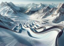 Atleta in azione durante una gara di snowboard cross