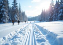 Atleti in gara durante il biathlon e sci di fondo in Scandinavia