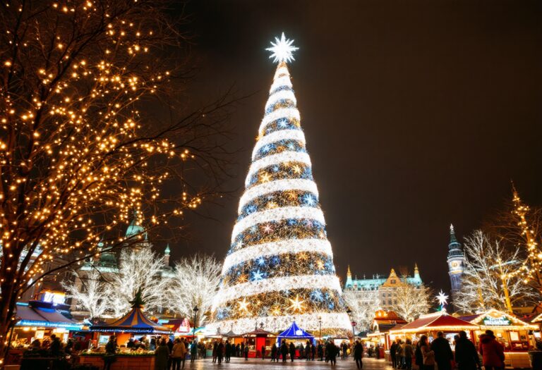 Albero di Natale illuminato a Milano in vista delle Olimpiadi