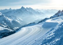 Atleta in azione durante una gara di snowboard cross
