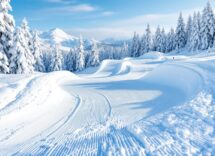 Atleta in azione durante una gara di snowboard cross