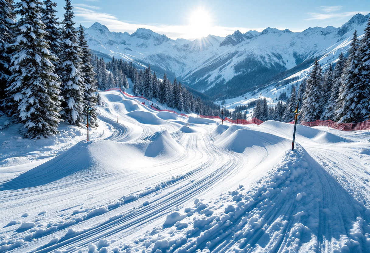 Atleti in azione durante una gara di snowboard cross
