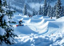 Atleti in gara durante una competizione di snowboard cross