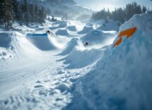 Atleti in azione durante una gara di snowboard cross
