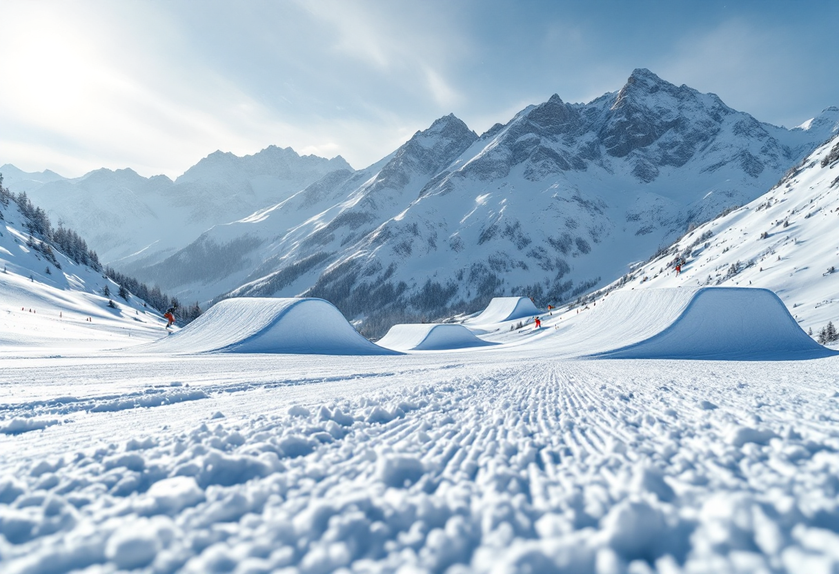 Atleti in azione durante una gara di snowboard cross