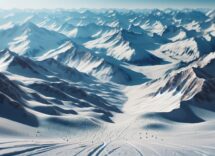 Scenari invernali a Roccaraso con sciatori e snowboarder