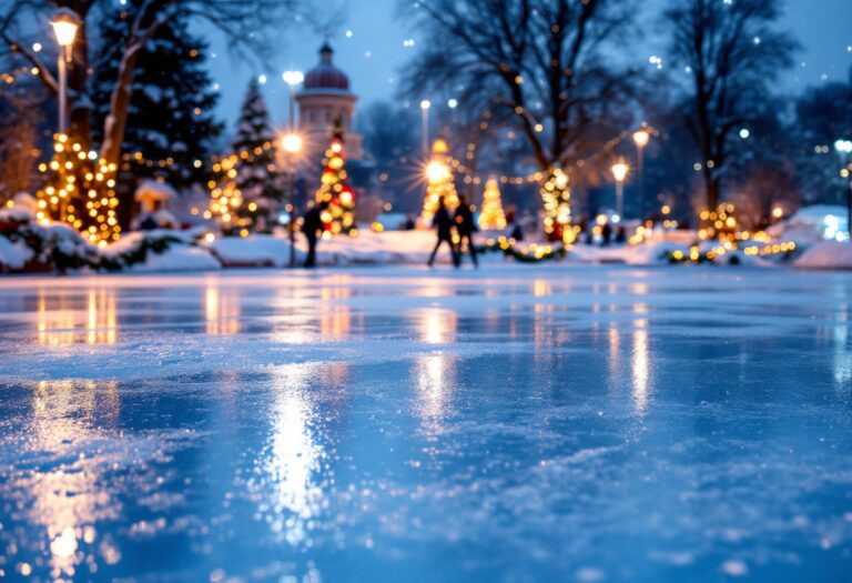 Pattinatori sul ghiaccio al Mizar Park durante il Natale