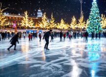 Persone che pattinano sul ghiaccio a Roma durante le festività
