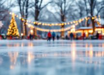 Pista di pattinaggio sul ghiaccio illuminata a Caivano