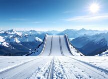 Atleta in azione durante una gara di salto con gli sci
