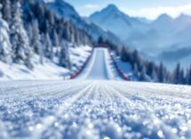 Atleta in azione durante un salto con gli sci
