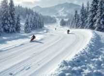 Atleti in azione durante una gara di snowboard cross