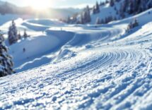 Atleta in azione durante una gara di snowboard cross