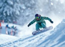 Atleti in azione durante una gara di snowboard cross