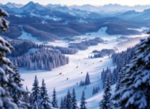 Atleta in azione durante una gara di biathlon invernale