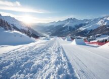 Atleti in azione durante una gara di snowboard cross