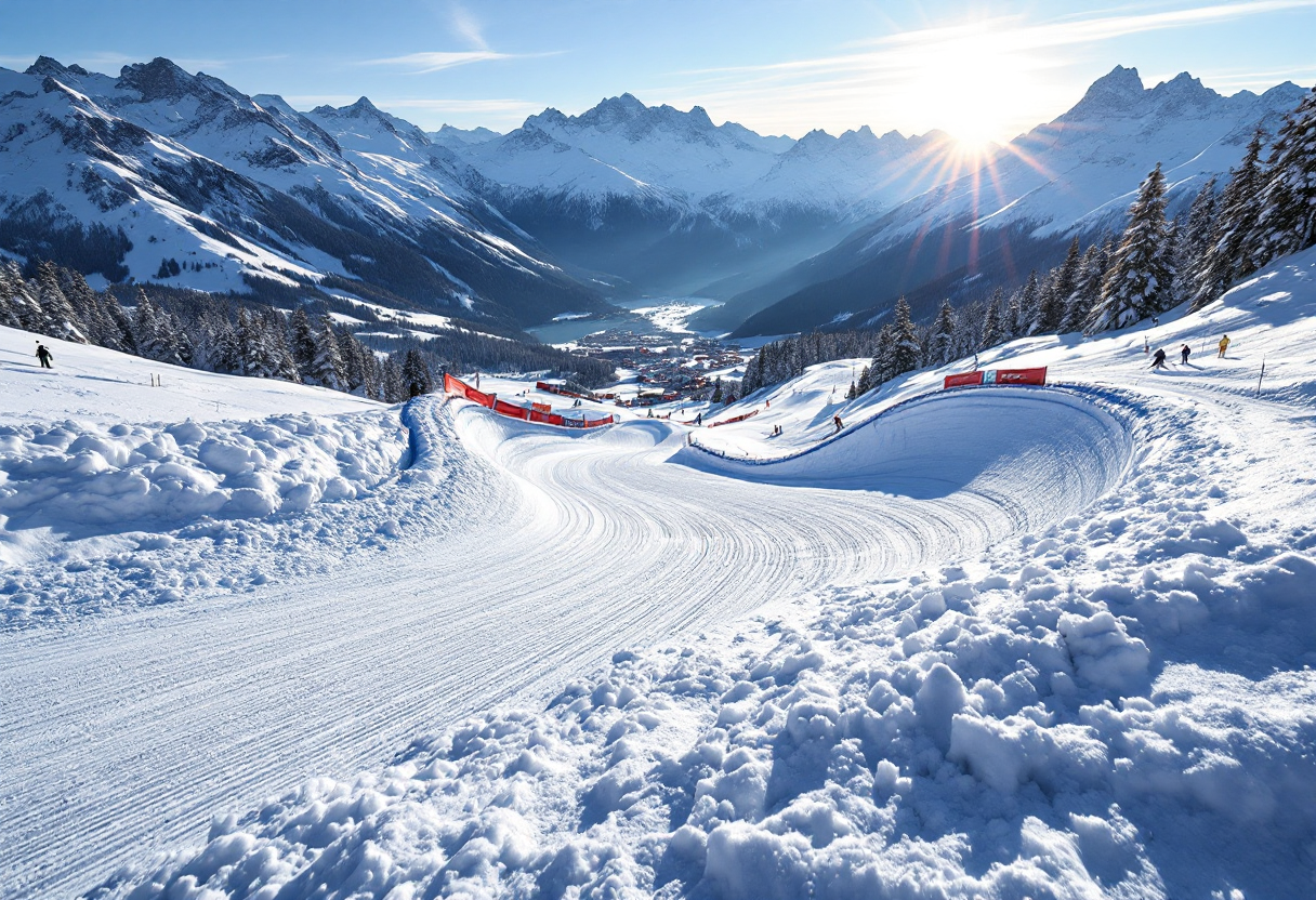 Atleti in azione durante una gara di snowboard cross in Svizzera
