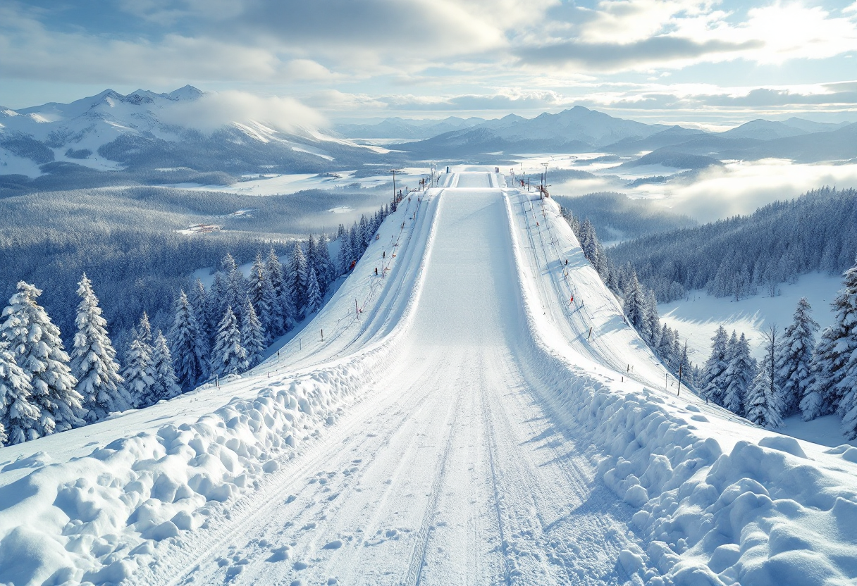 Atleti in azione durante una gara di salto con gli sci