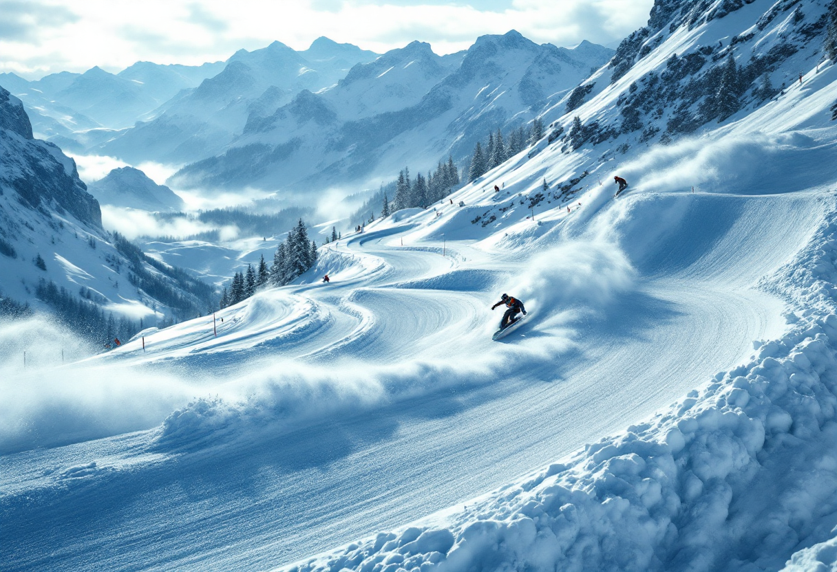 Atleti in azione durante una gara di snowboard cross