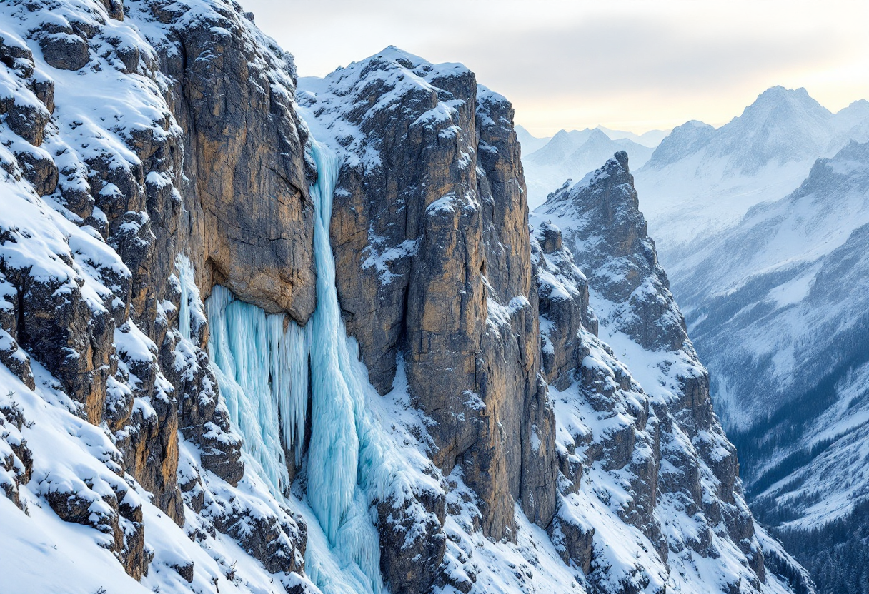 Alpinista affronta la Solleder in inverno