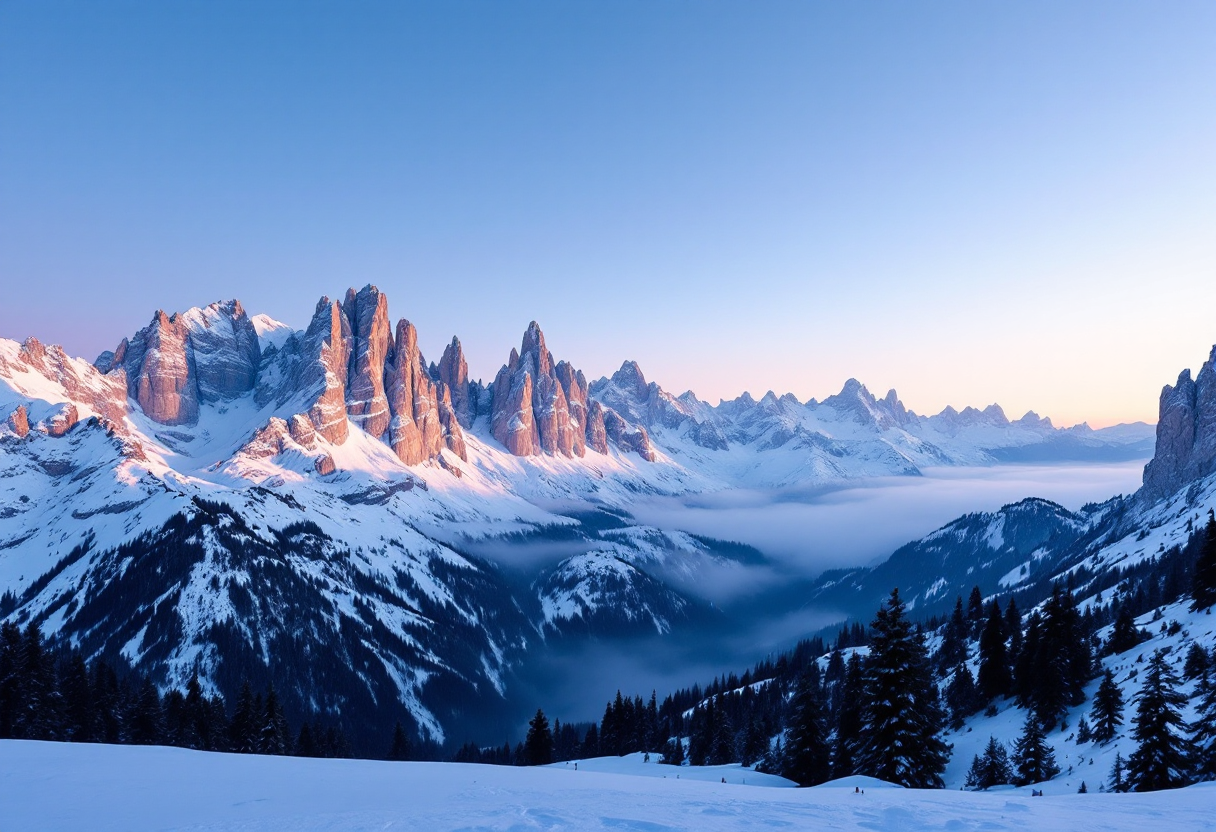 Vista panoramica di una località sciistica in Italia