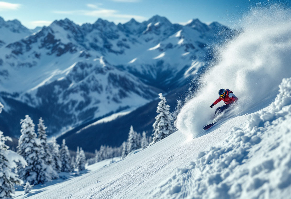 Snowboarder in azione durante la Coppa del Mondo a La Thuile