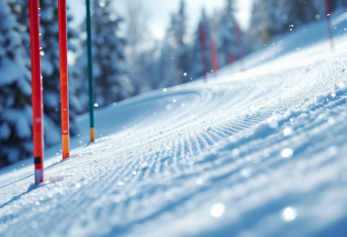 Federico Romele durante la gara di slalom a Bielmonte