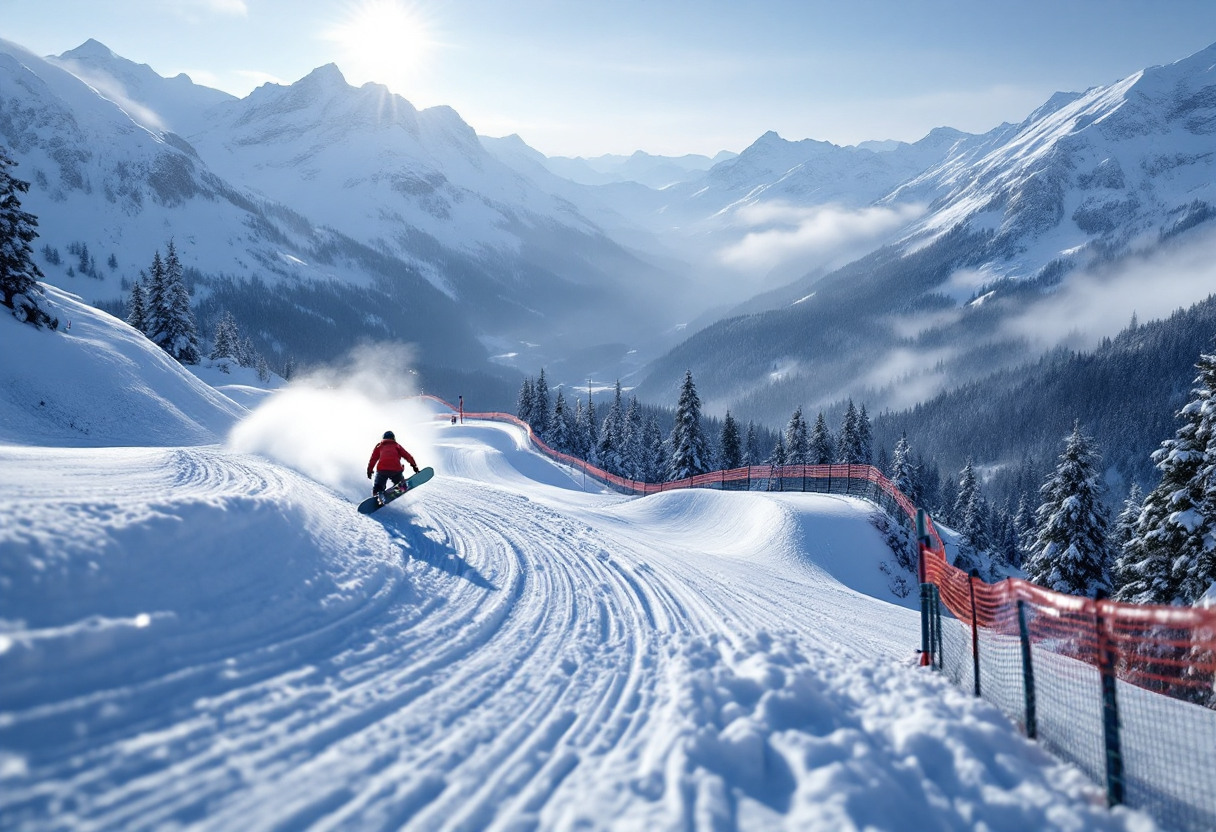 Atleti in azione durante una gara di snowboard cross