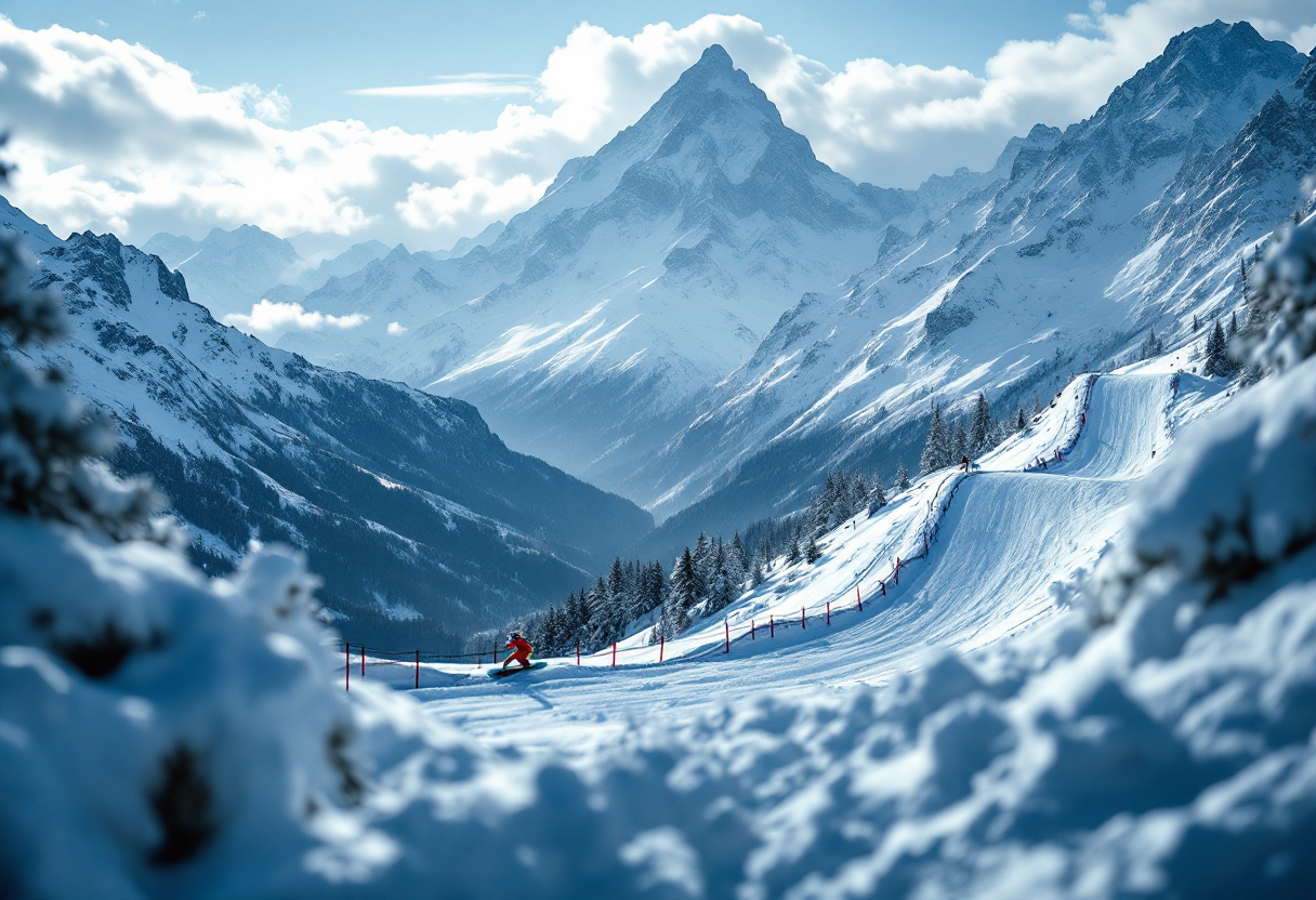 Atleti in azione durante una gara di snowboard cross