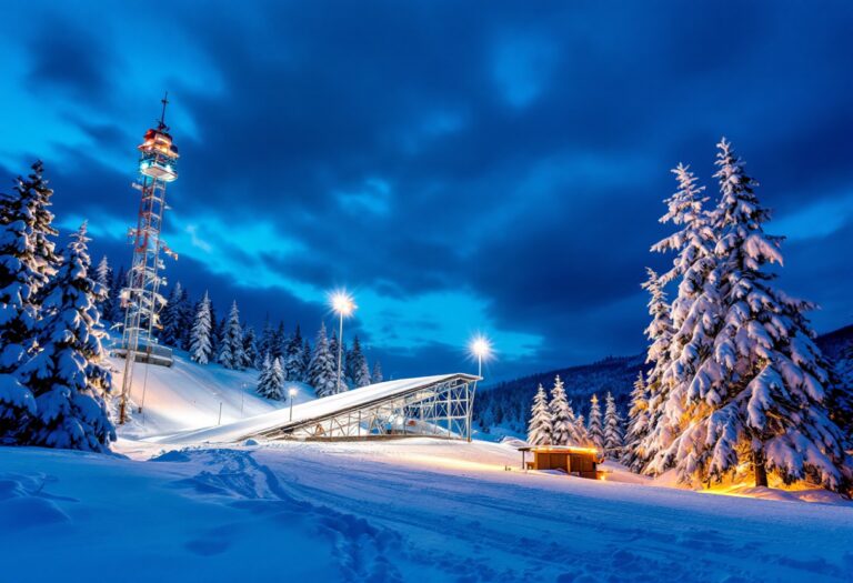 Atleta in volo durante un salto con gli sci a Lake Placid