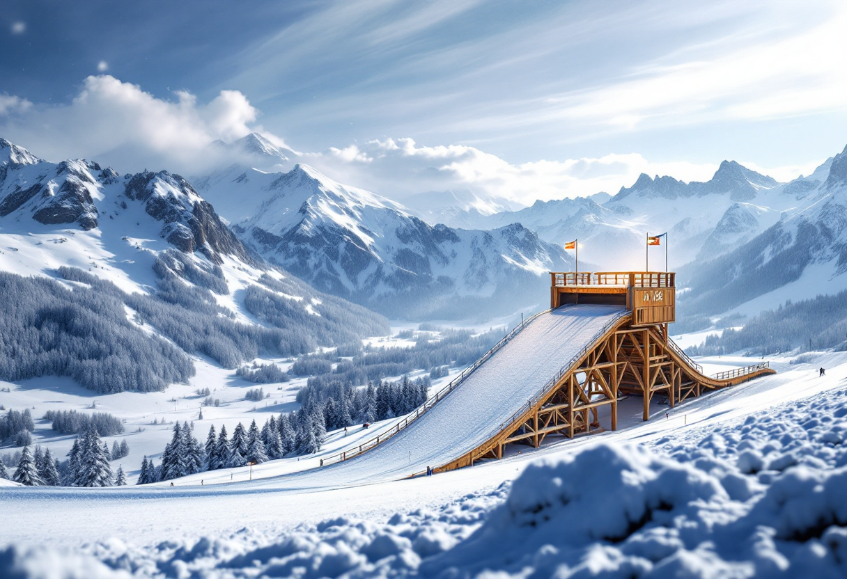 Atleta sloveno in azione durante le gare di salto con gli sci