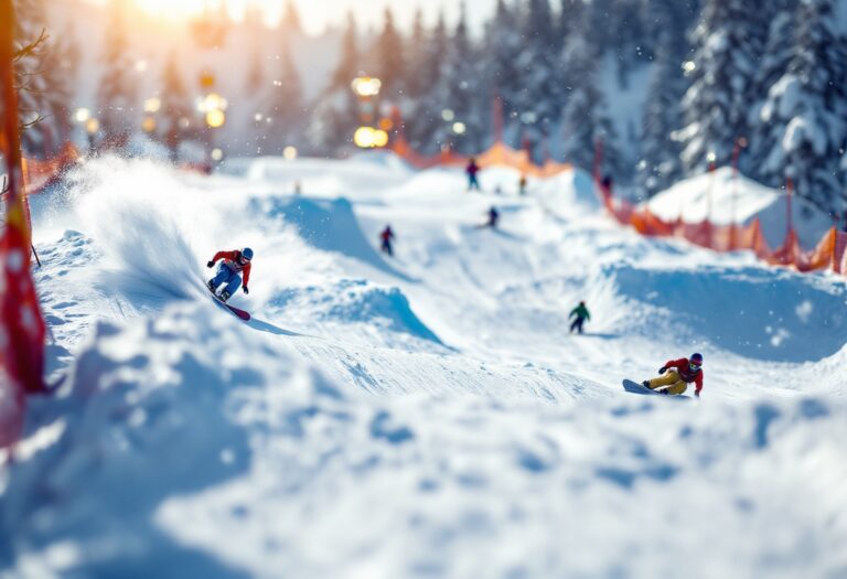 Atleta in azione durante una gara di snowboard cross