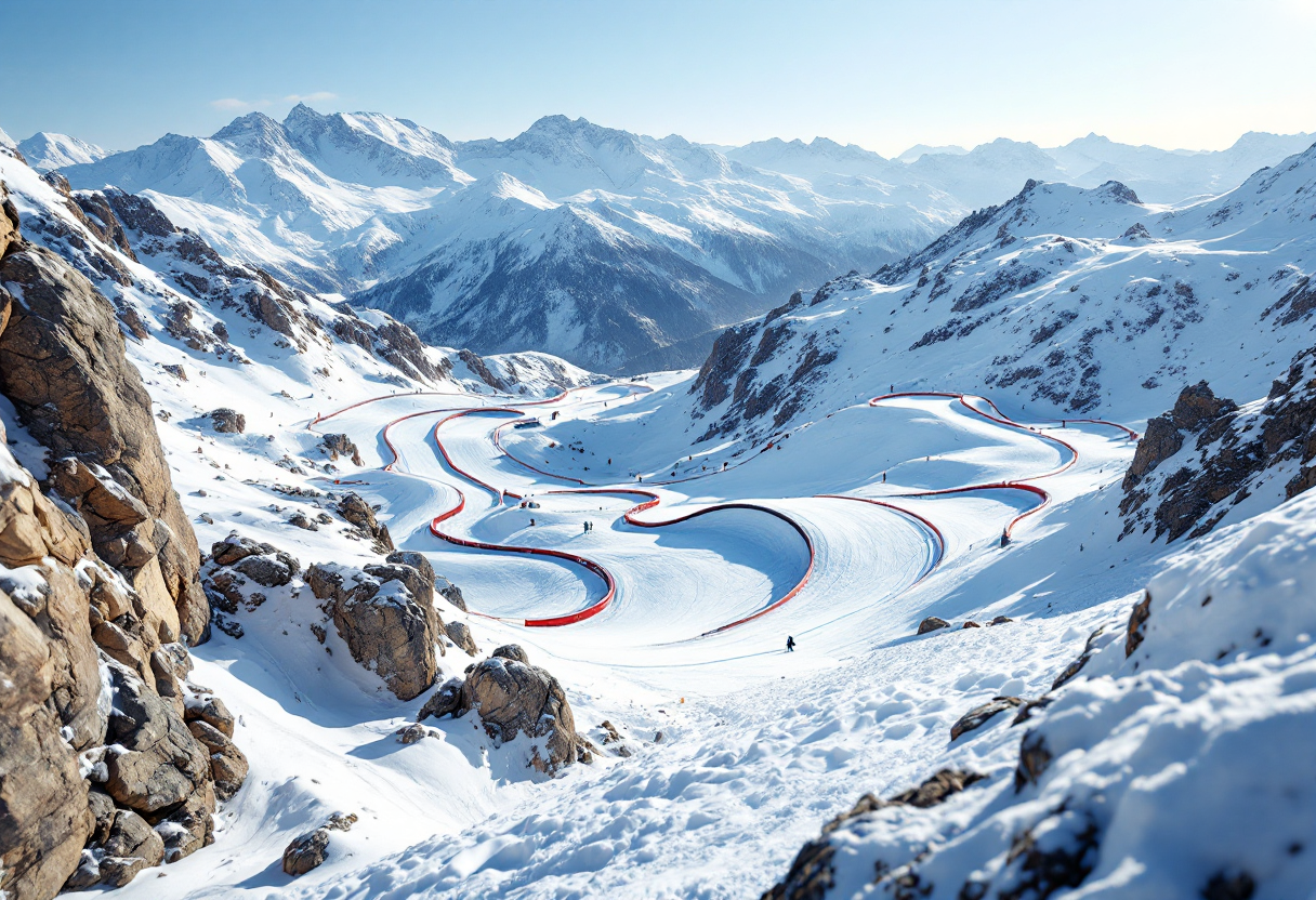 Atleta in azione durante una gara di snowboard cross in Abruzzo