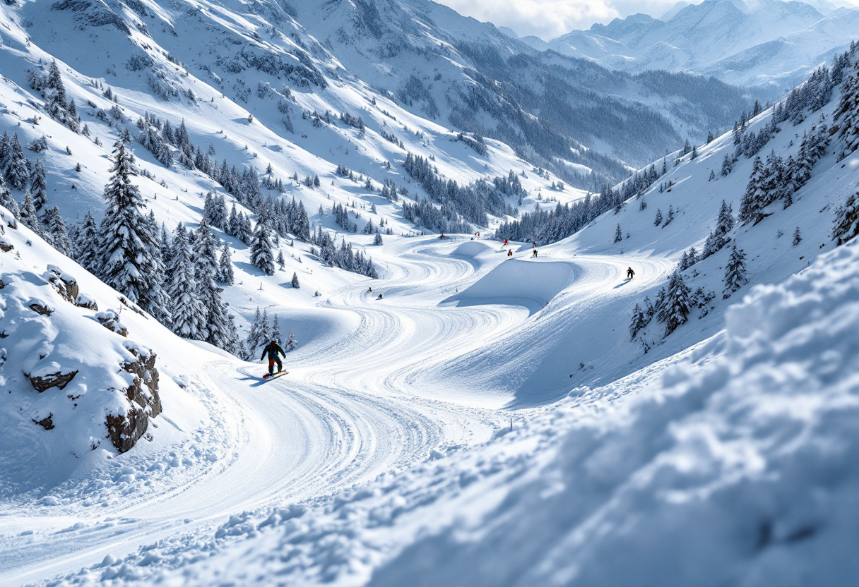 Atleta in azione durante una gara di snowboard cross in Valtellina