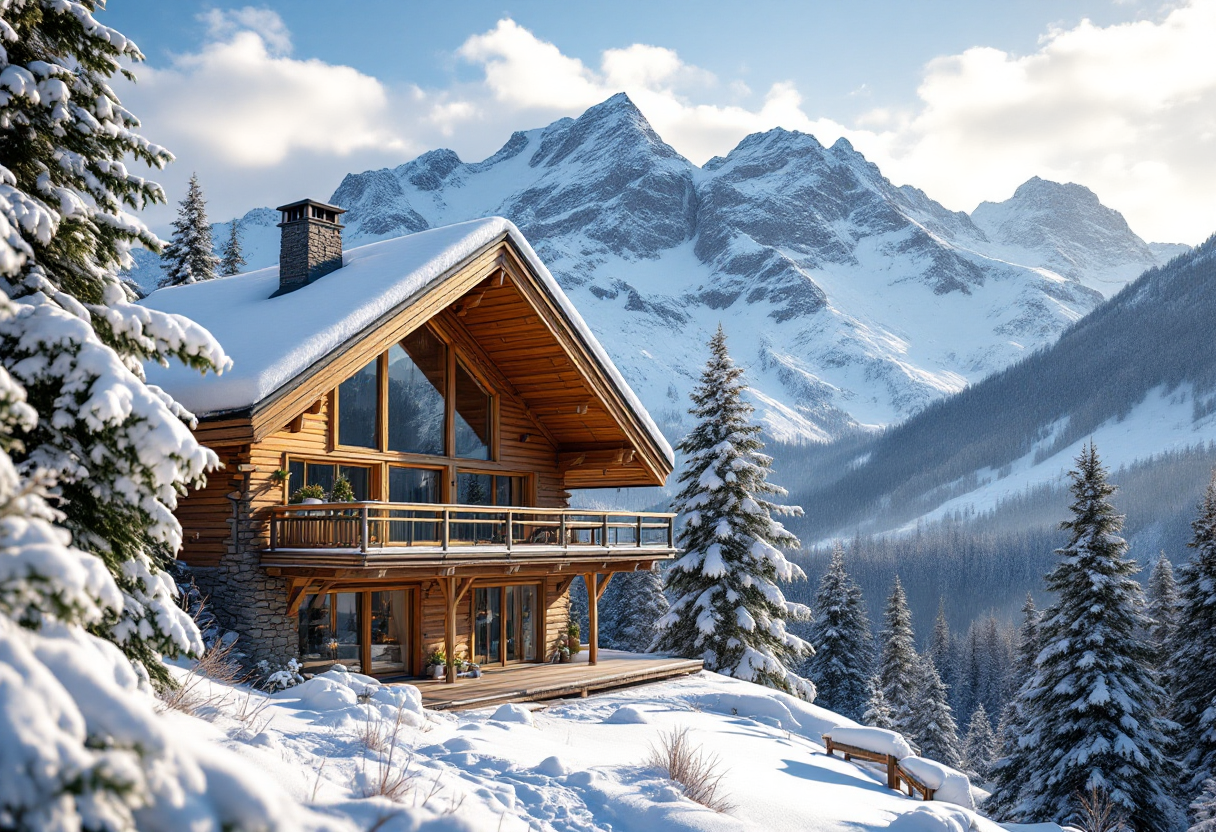 Coppia innamorata in una romantica baita di montagna