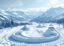 Atleta in azione durante una gara di snowboard cross