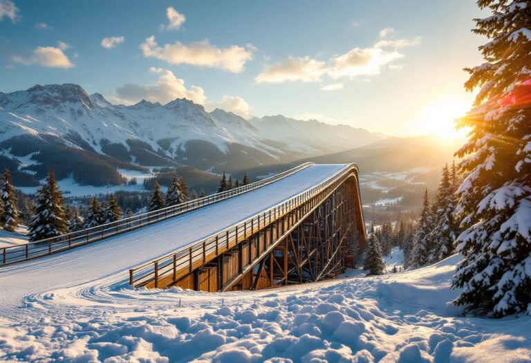 Atleta in volo durante la stagione del salto con gli sci