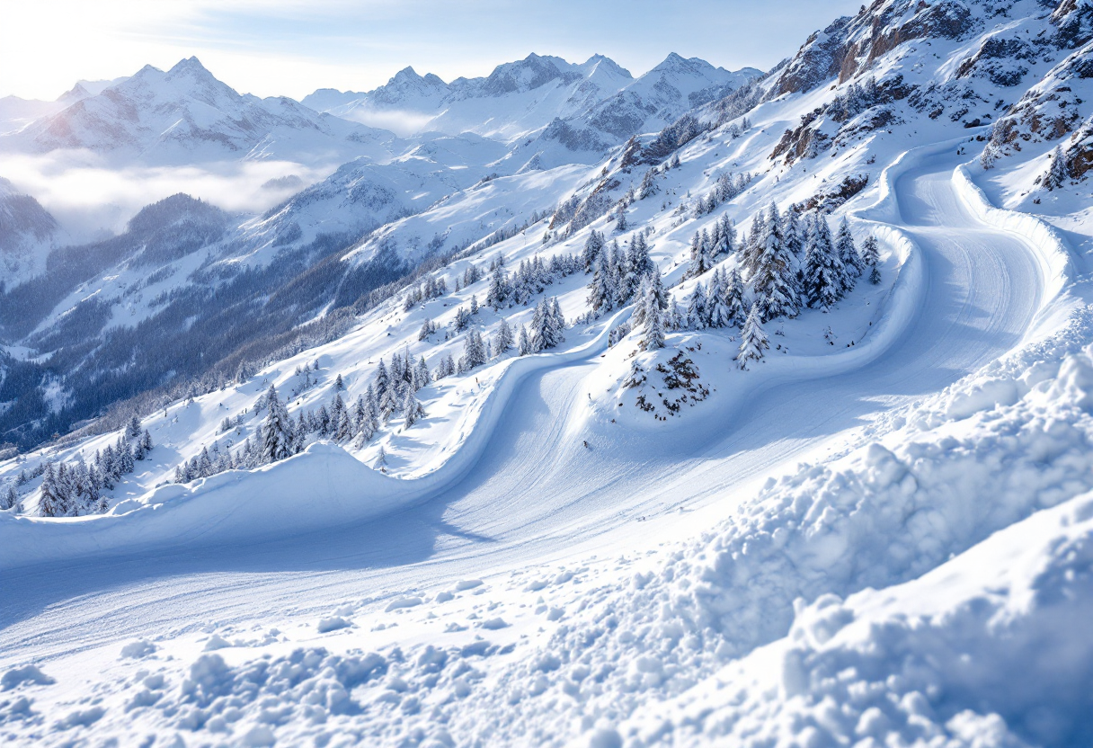 Atleta in azione durante una gara di snowboard cross