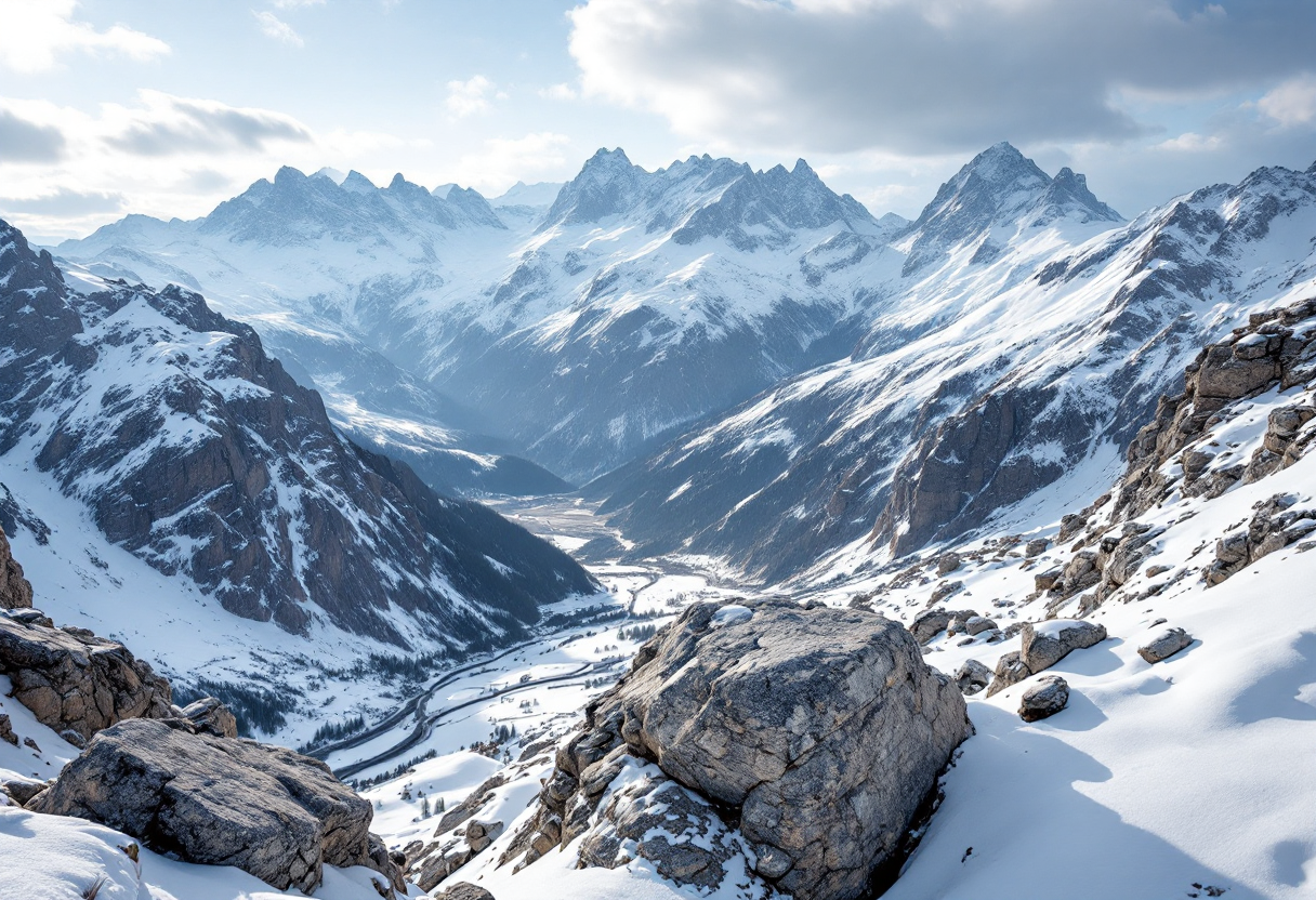 Panorama di Livigno con sportivi in azione nella natura