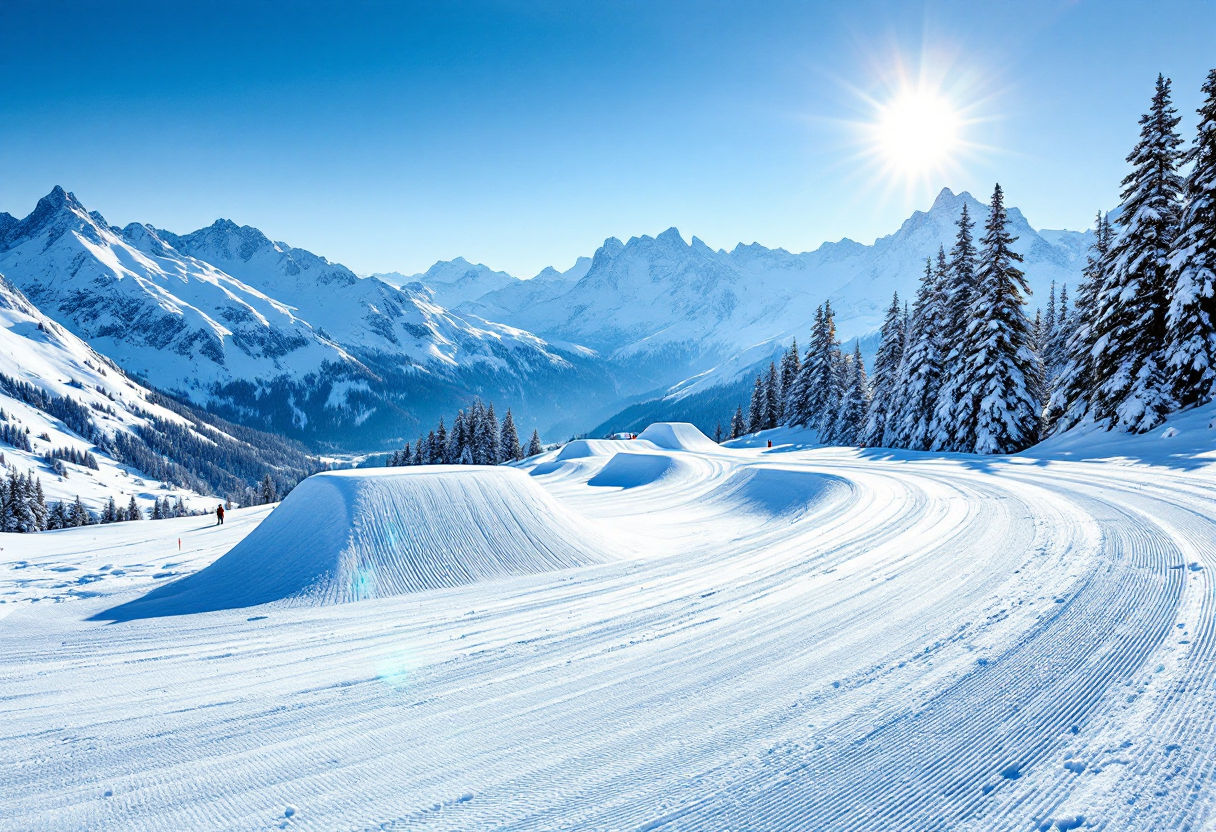 Atleta in azione durante una gara di snowboard cross