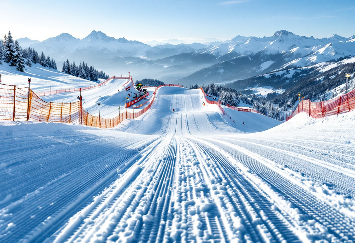 Atleta in azione durante una gara di snowboard cross
