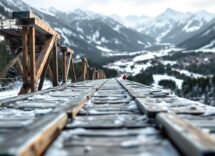 Atleta in volo durante il salto con gli sci a Planica