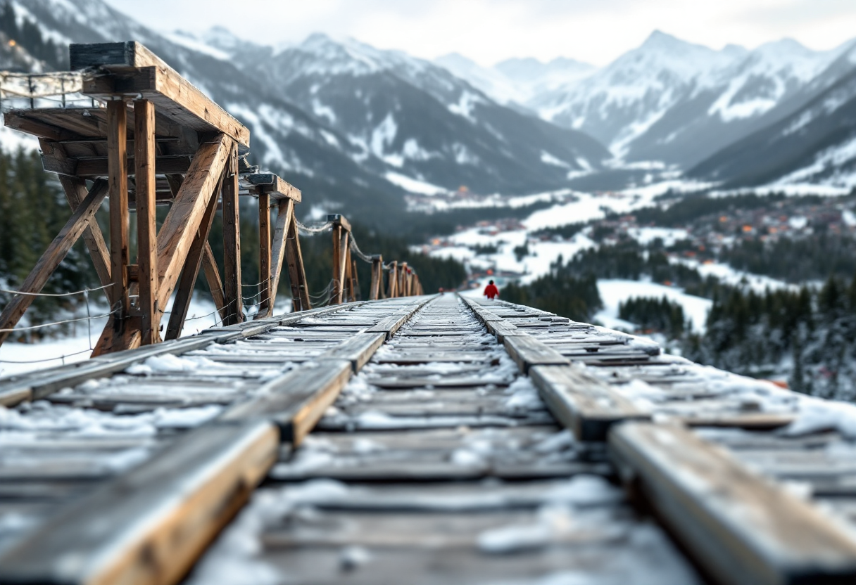 Atleta in volo durante il salto con gli sci a Planica