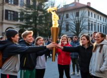 le classi della scuola media luigi negrelli al centro del passaggio della fiaccola olimpica 1769899720
